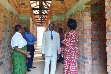 East Congo Area Bishop Gabriel Yemba Unda visits the Mamma Lynn Center in January in Kindu, the capital of the Maniema province of the Democratic Republic of Congo. The center, a project of The California-Pacific, Memphis and Tennessee conferences in cooperation with The United Methodist Church in the Congo, will give rape survivors a chance to heal and overcome the stigma that makes them outcasts. Photo by Judith Osongo Yanga, UMNS.