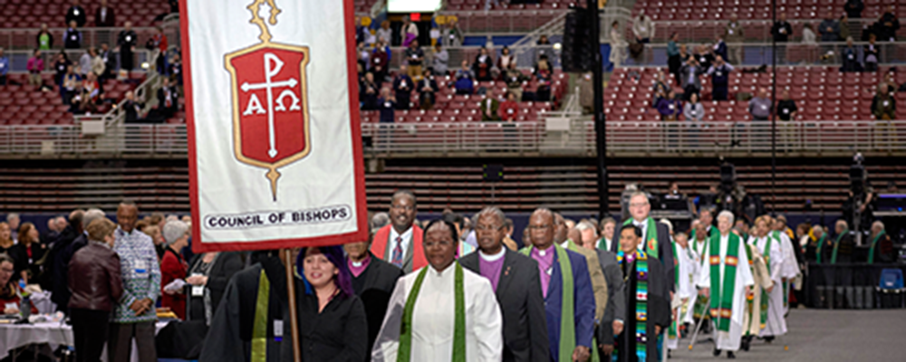 Bishops process into worship on February 24, 2019, at the Special Session of the General Conference of The United Methodist Church, held in St. Louis, Missouri.