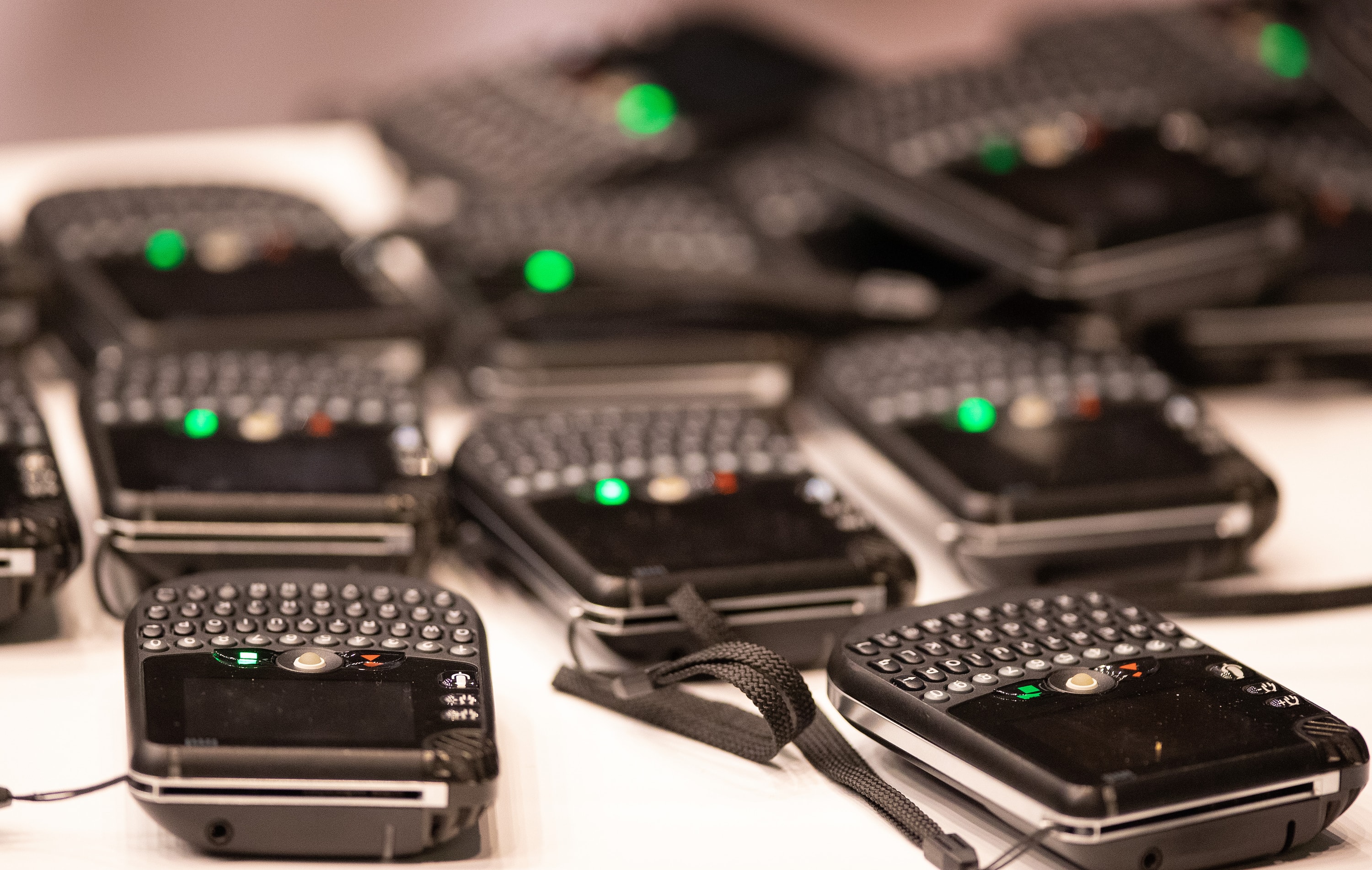 Spare voting machines rest on a table at the 2019 United Methodist General Conference in St. Louis. Photo by Mike DuBose, UM News.