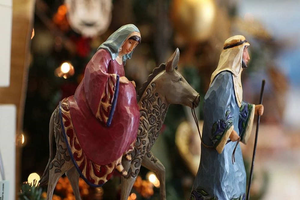 Statue depicts Mary and Joseph on the road to Bethlehem. Photo by Kathleen Barry, United Methodist Communications.