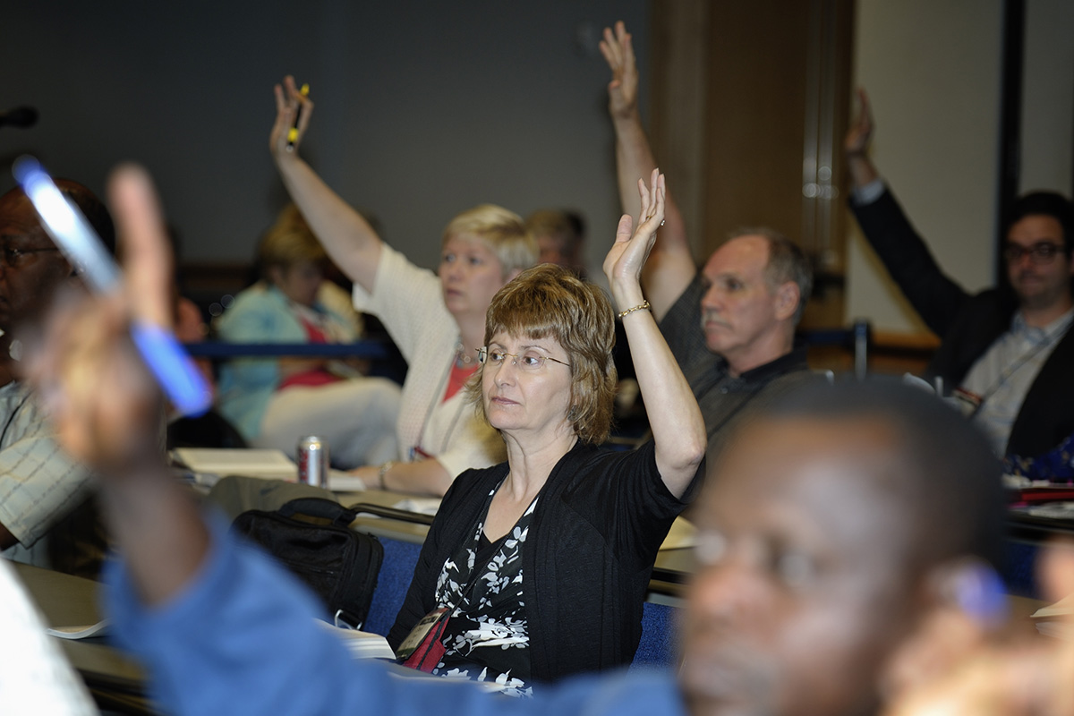 Committee members vote on proposed legislation during the 2012 United Methodist General Conference. Similarly, in the local church those elected to serve on a committee have voice and vote when the committee makes decisions. Photo by Paul Jeffrey, UM News.