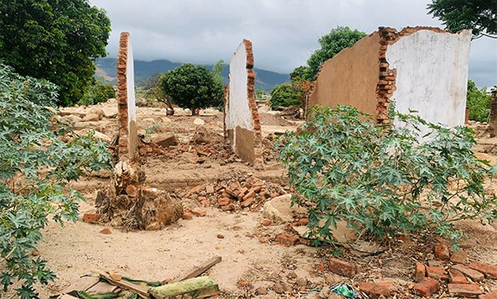 Cyclone Freddy killed more than 1,000 people in Malawi and destroyed homes, crops and public infrastructure. The United Methodist Church is assisting survivors with supplies and training to help them rebuild. Shown here is a house reduced to rubble in Nkhulambe. Photo by Francis Nkhoma, UM News.