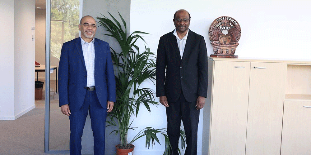 Roland Fernandes, general secretary of Global Ministries and UMCOR and Rev. Prof. Dr Jerry Pillay, World Council of Churches general secretary at the WCC headquarters in Geneva, August 2024. Image  Photo: Gloria Charles/WCC