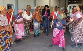 Members of the Hulene Elderly Center presented a dance to share their appreciation for the youth who expressed care and support for them in their time of need.